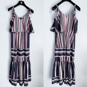 MOSSMAN SUNSET AMOR MAXI DRESS striped ruffle tie strap size 2